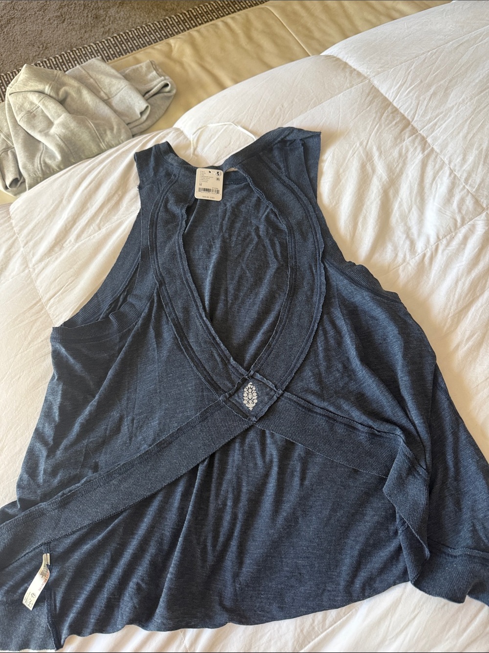 FP Movement by Free People Navy Crossover Jewel-Trim Tank